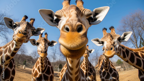 Group of giraffes closeup