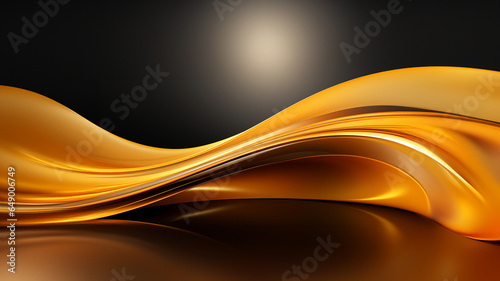 Schöner abstrakter futuristischer Hintergrund in leuchtenden welligen gold Farben für Webdesign und Drucksachen als Vorlage Querformat, ai generativ