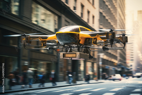 Delivery drone flying in the New York city