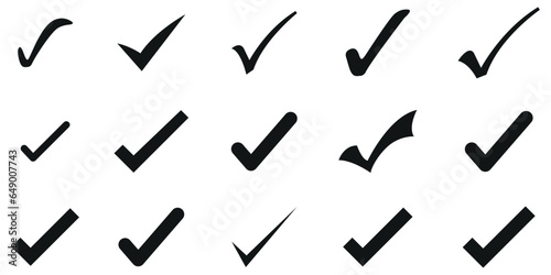 Check mark icons set. Check marks symbol collection. Simple check mark. Quality sign icon. Checklist symbols. Approval check flat style. Stock vector. © Oksana Kalashnykova