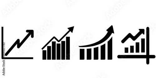 Growing graph set. Business chart with arrow. Growths chart collection. Profit growing sumbol. Progress bar. Bar diagram. Growth success arrow icon. Progress symbol. Chart increase. Stock vector. 