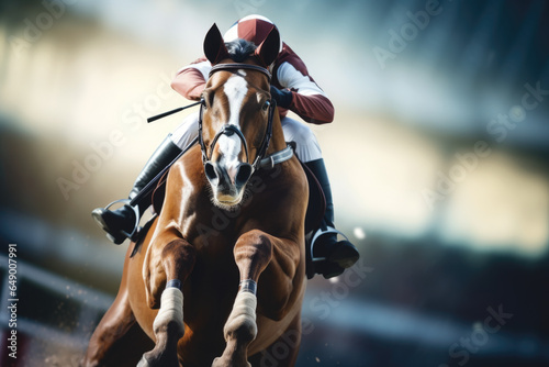 Horse races, jockey and his horse running towards finish line.  © pilipphoto