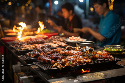 bustling Asian night marketstreet food vendorscultura, generative ai