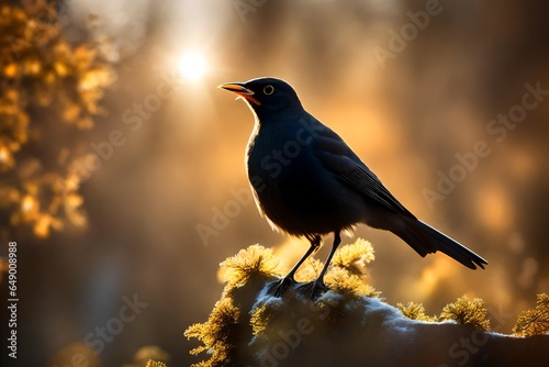 blackbird on a branch 4k HD quality photo. 