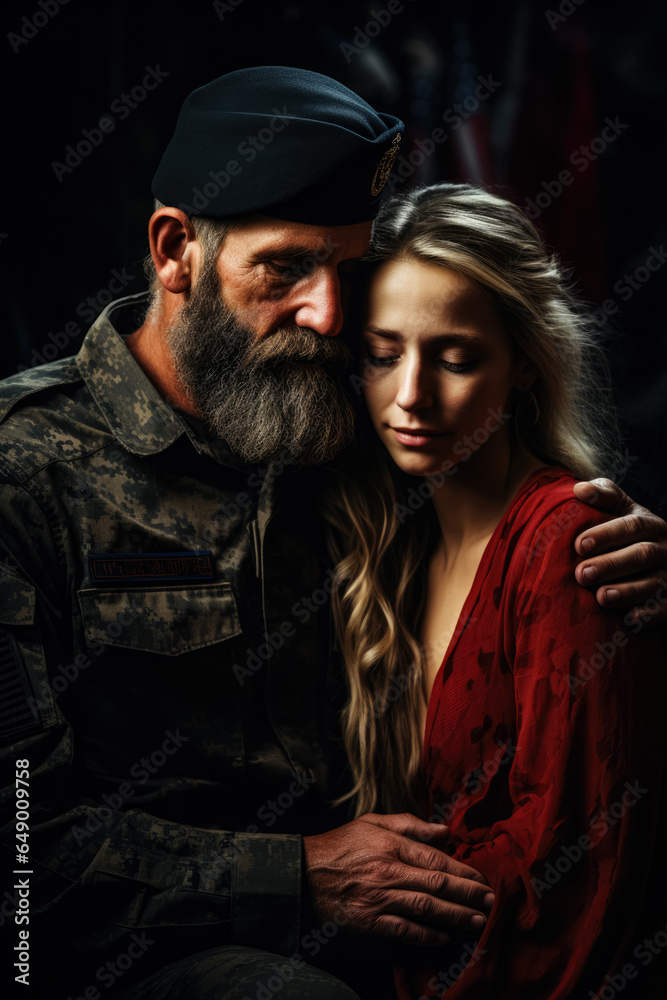 Tearful family reunions with veterans on Veterans Day background with empty space for text Tearful family reunions with veterans on Veterans Day background with empty space for text