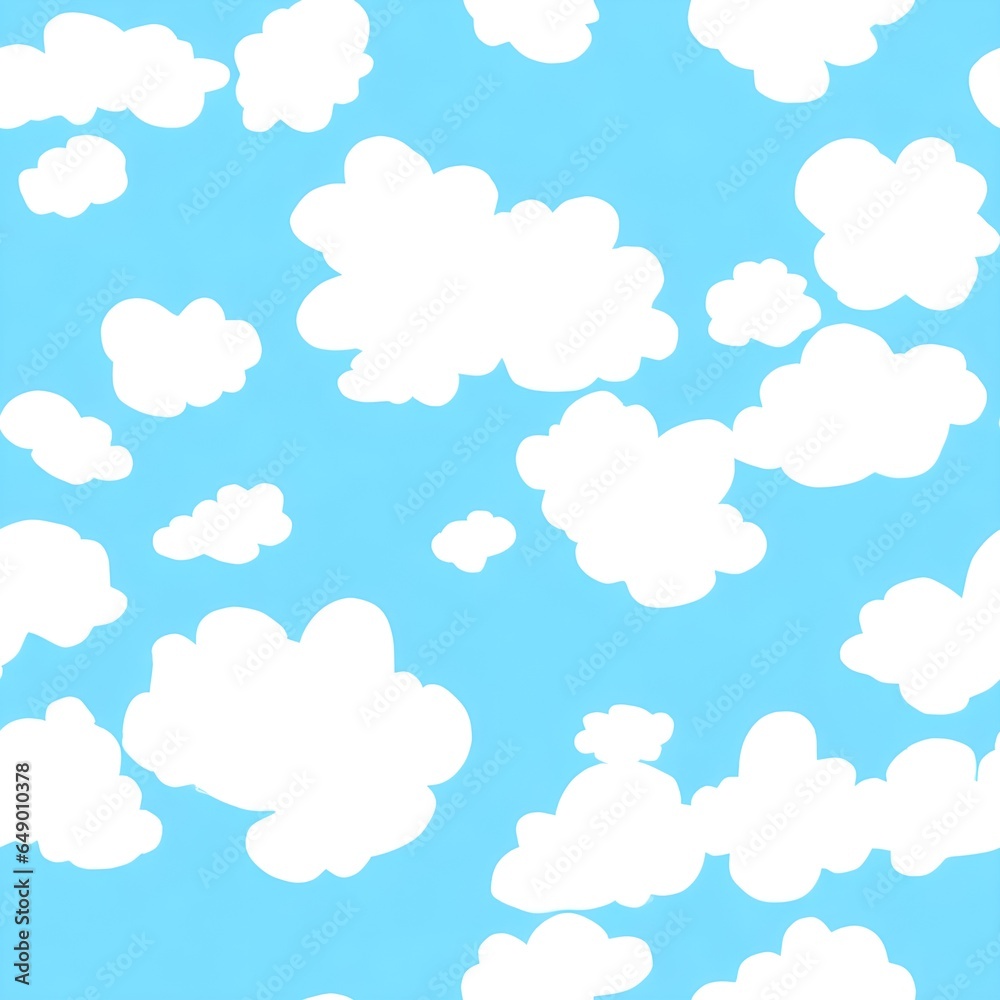 White cartoon clouds on blue seamless background 