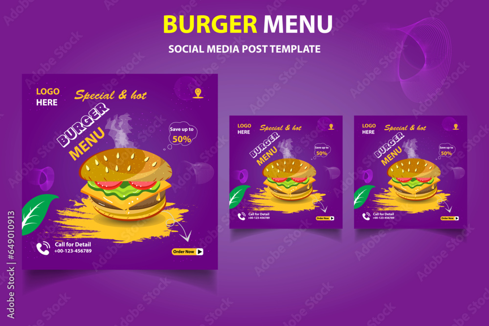 Fototapeta premium Social Media Post design template, social media design, Food social media banner design template, Food social media post collection card template.