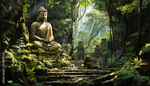 Fototapeta Naklejka Na Ścianę i Meble -  Buddha’s Serenity Amidst the Jungle