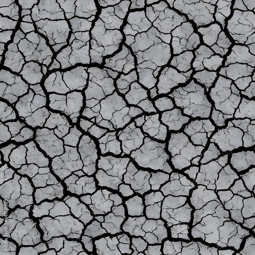 Black and white cracked dry earth surface seamless background