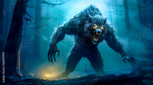 Werewolf in the forest by moonlight