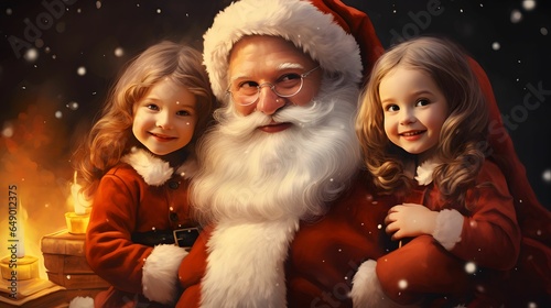 Santa Claus with children. Christmas and New Year concept.