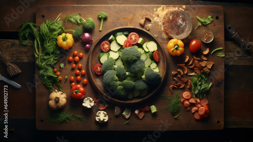 Top view vegettable food on the chopping block HD 8, generative ai photo