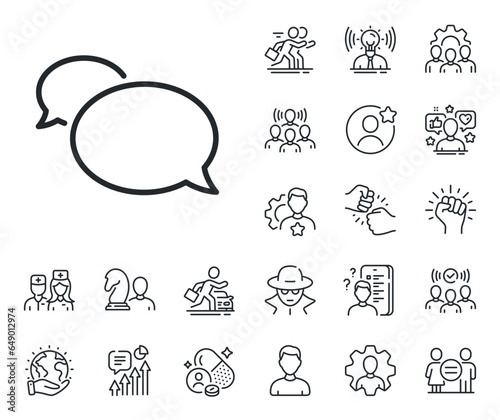Speech bubble sign. Specialist, doctor and job competition outline icons. Messenger line icon. Chat message symbol. Messenger line sign. Avatar placeholder, spy headshot icon. Strike leader. Vector