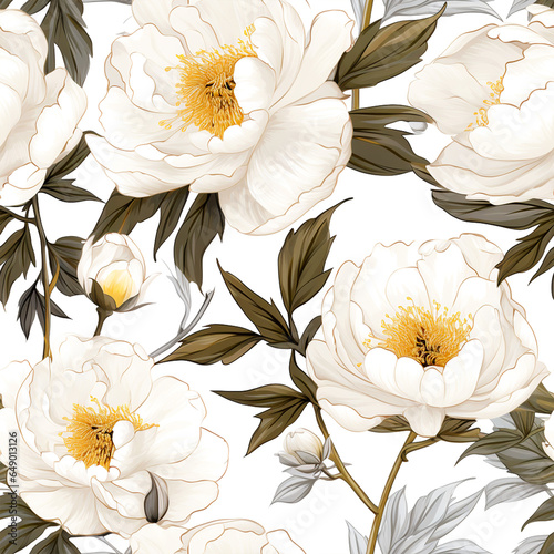 seamless pattern with large white peonies