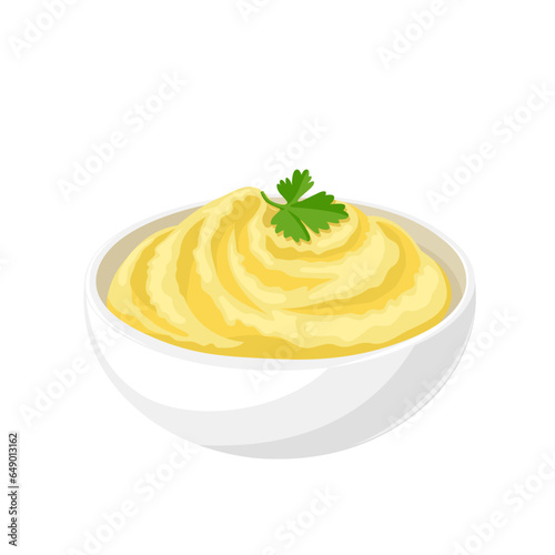 Fényképezés Vector illustration, mashed potatoes in a bowl, isolated white background