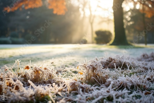 Frost covered lawn in a garden.