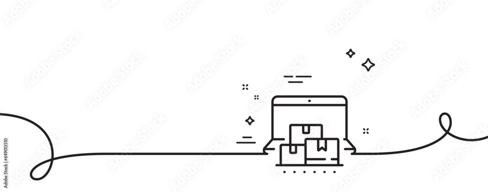 Online storage line icon. Continuous one line with curl. Internet delivery sign. Mobile device service symbol. Online storage single outline ribbon. Loop curve pattern. Vector Online storage line icon. Continuous one line with curl. Internet delivery sign. Mobile device service symbol. Online storage single outline ribbon. Loop curve pattern. Vector
