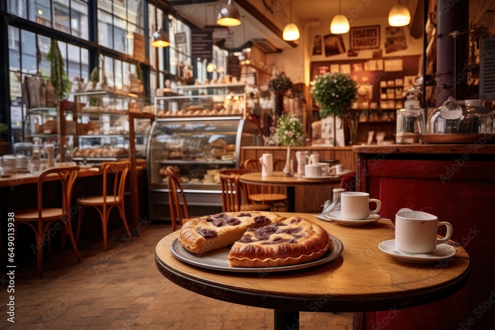 A table set with a plate of delicious food and a cup of steaming coffee. Perfect for illustrating a cozy meal or a relaxing coffee break.
