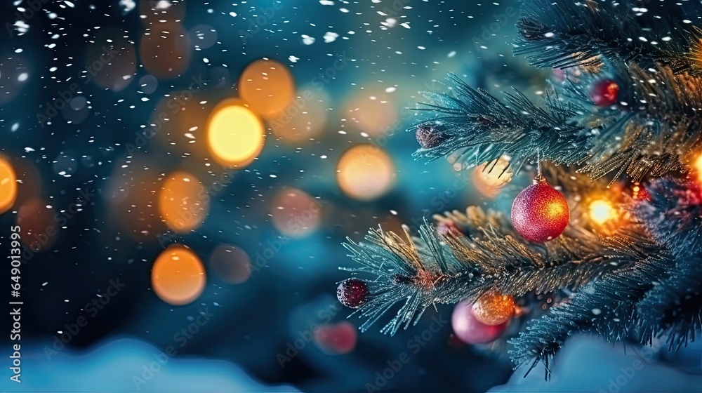 Fototapeta premium Winter snowy forest with Christmas tree