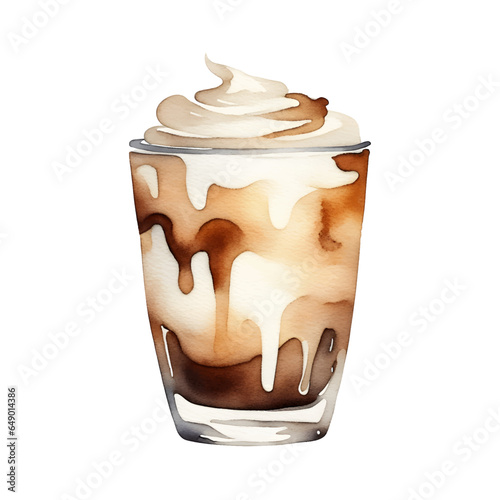 Whipped cream and coffee cocktail with milk in glass