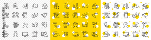 Outline Medical phone, Dice and Vaccine announcement line icons pack for web with Ab testing, Energy price, Mindfulness stress line icon. Bell alert, Presentation board. Vector
