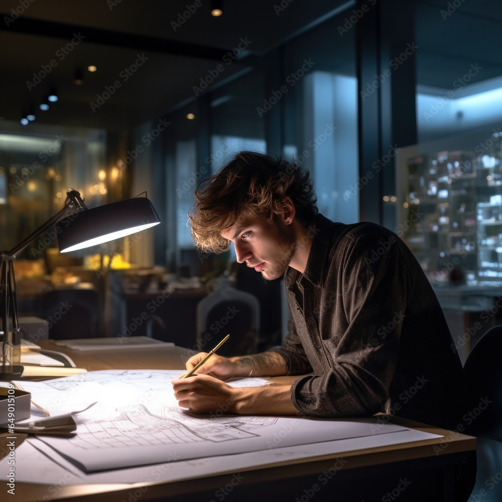 Professional architect working at the desk at work Professional architect working at the desk at work