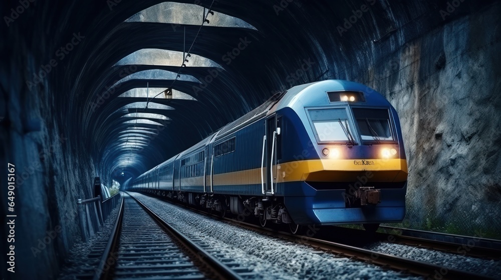 Passenger train crossing tunnel Passenger train crossing tunnel