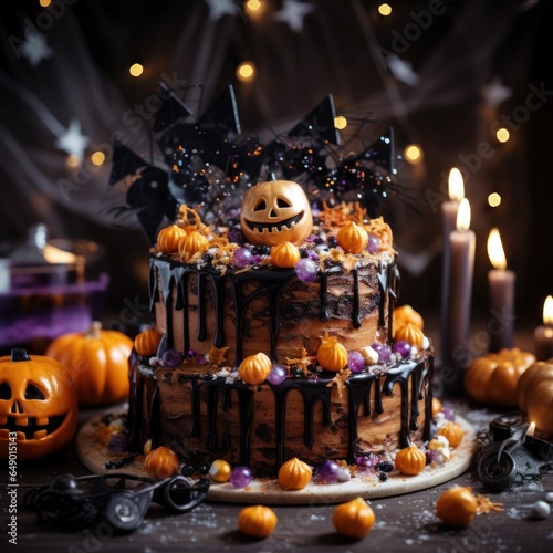 Halloween Cake with with a skull, candles