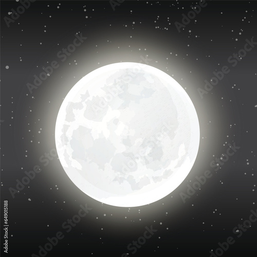 A glowing moon in the night sky with stars  