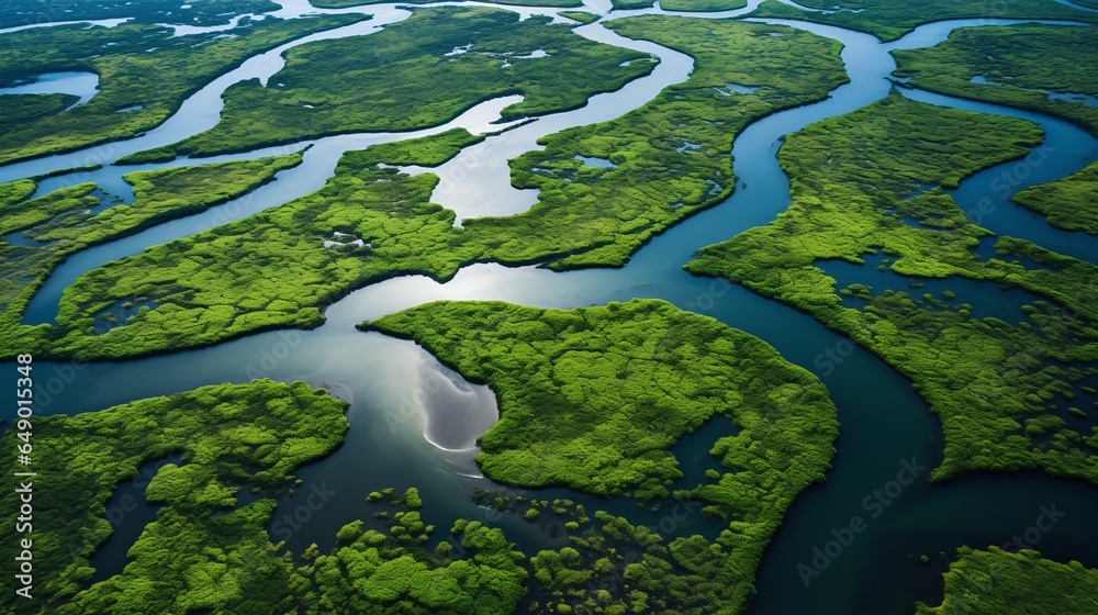 Delta's Lush Tapestry: Aerial View of River Veins. Generative ai Delta's Lush Tapestry: Aerial View of River Veins. Generative ai
