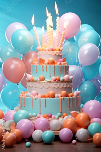 Birthday cake with balloons