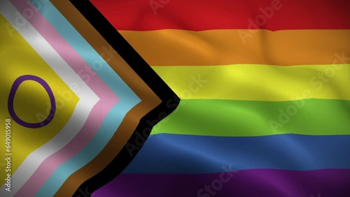 LGBT pride flag waving animation, intersex-inclusive redesign of the progress pride flag, perfect looping, 4K video background, official colors	