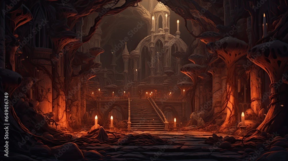 Obraz premium Cave in the forest. AI generated art illustration.