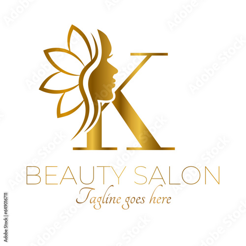 Gold K Letter Initial Beauty Brand Logo Design