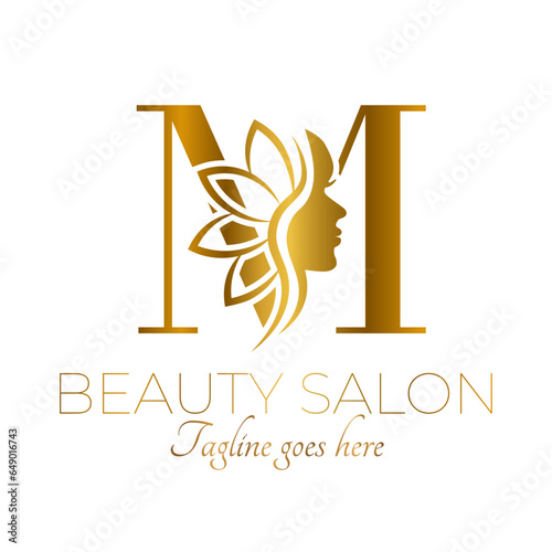 Gold M Letter Initial Beauty Brand Logo Design