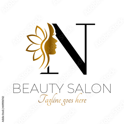 N Letter Initial Beauty Brand Logo Design in Black and Gold
