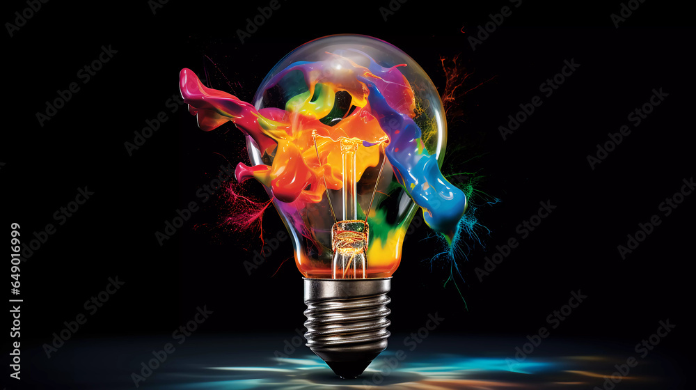 light bulb color explosion - obrazy, fototapety, plakaty 