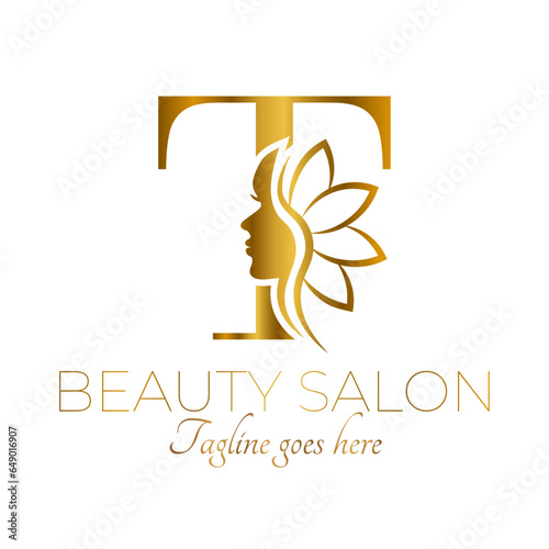 Gold T Letter Initial Beauty Brand Logo Design