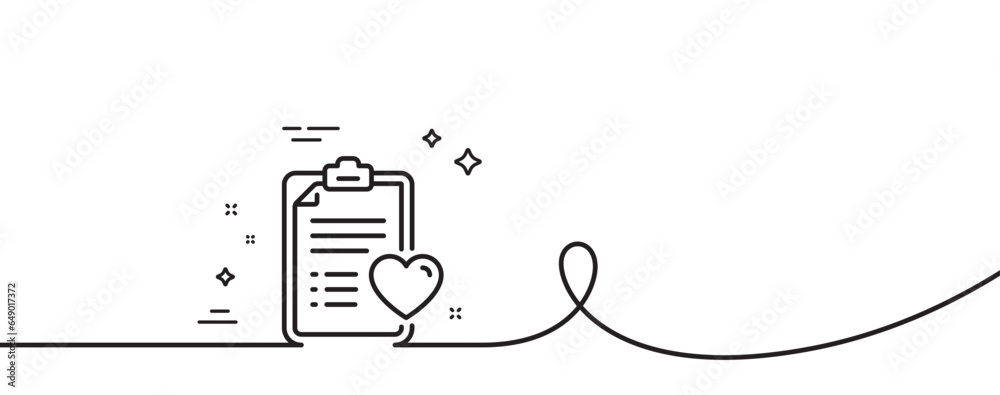 Medical survey line icon. Continuous one line with curl. Hospital patient history sign. Patient history single outline ribbon. Loop curve pattern. Vector - obrazy, fototapety, plakaty 