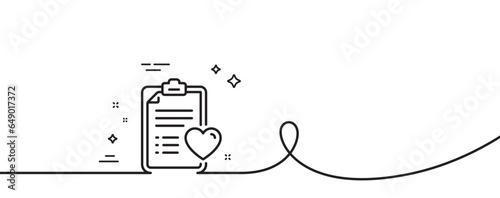 Medical survey line icon. Continuous one line with curl. Hospital patient history sign. Patient history single outline ribbon. Loop curve pattern. Vector