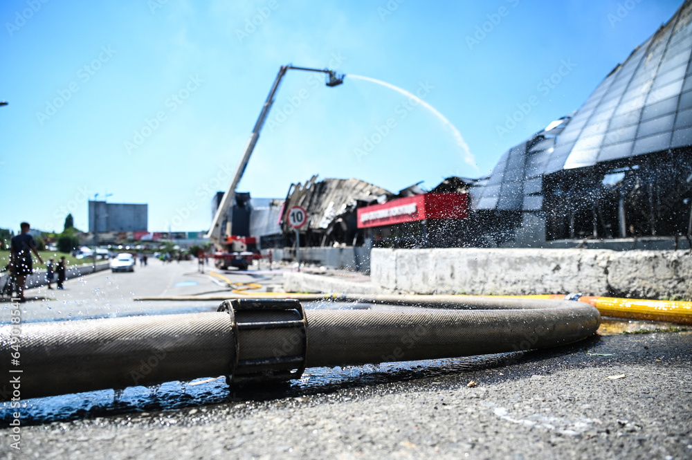 Fire fighting with special machine with tower