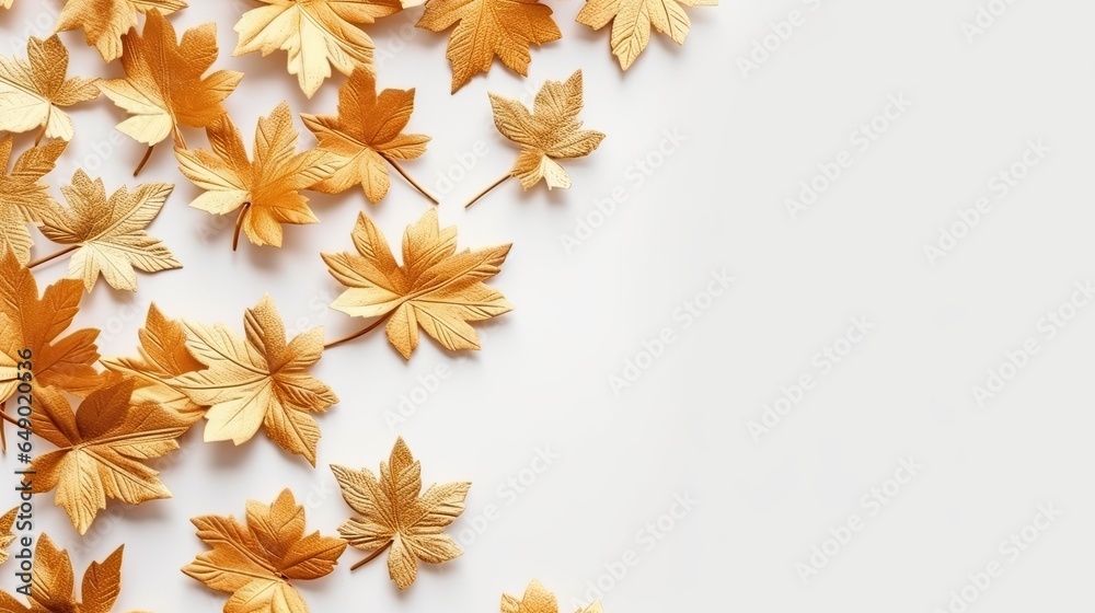 Yellow and golden leaves over white background Yellow and golden leaves over white background