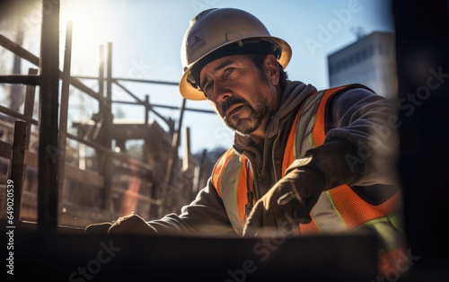 Construction worker on construction site. Generative AI