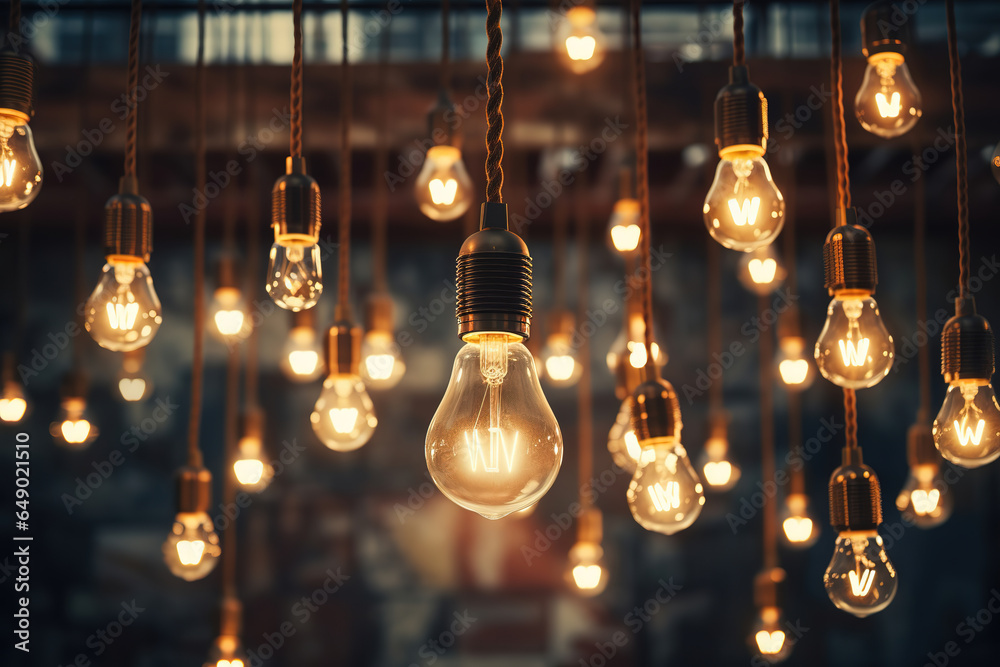 many light bulbs hanging from the ceiling, generative ai 