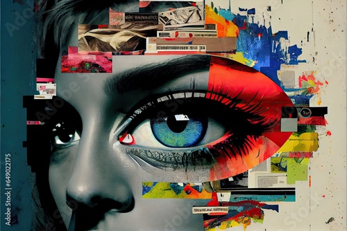 Woman's eye abstract painting. Shape size color collage art background
