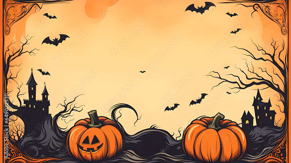 Halloween poster illustration with copy space.