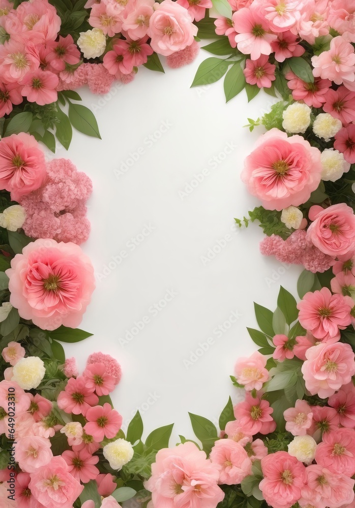 Frame with copy space decorated by the flower composition, top view. Frame with copy space decorated by the flower composition, top view.