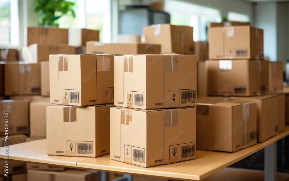 Boxes in new apartment. Generative AI Boxes in new apartment. Generative AI