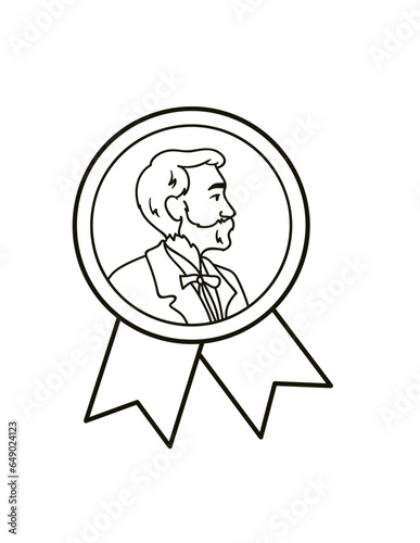Sketch of man with beard. Music literature award, Man Head Profile icon. Award for the year, vector sketch prize medal. Nobel Prize, humanity award, pulitzer prize winners concept.