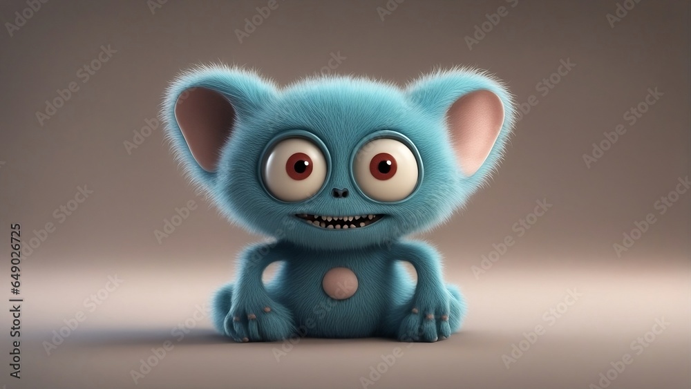 Naklejka premium cute baby smiling alien monster with big ears and eyes